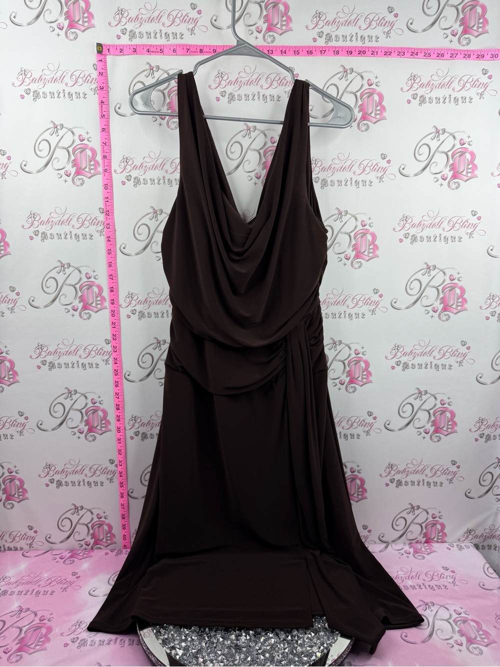 Frank Lyman Design dress draping cinch sexy chocolate 🍫 Dark Brown Draped Gown